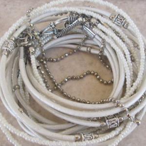 Pearl White Leather Wrap Bracelet With Silver..