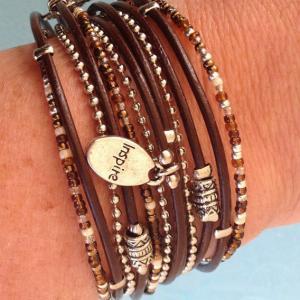 Simple Brown Boho Leather Wrap Bracelet With..