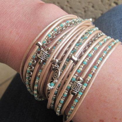 Wrap Bracelet In Pearl Metallic Leather And..