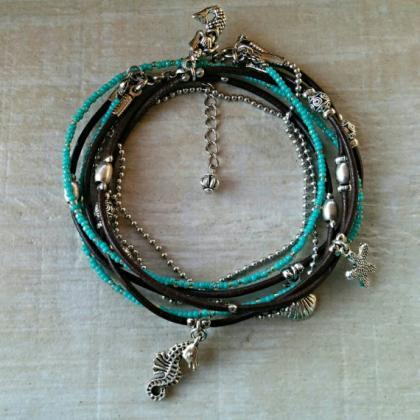 Wrap Anklet, Turquoise Gypsy Beaded Ankle..