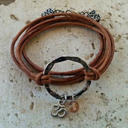 Boho Distressed Brown Leather Wrap Bracelet,..