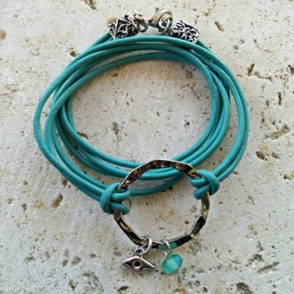 Leather Wrap Bracelet, Turquoise &..