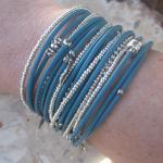 Turquoise Leather Wrap Bracelet With Silver..