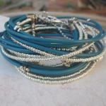 Turquoise Leather Wrap Bracelet With Silver..