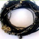 Boho Black Leather Wrap Bracelet With Silver..