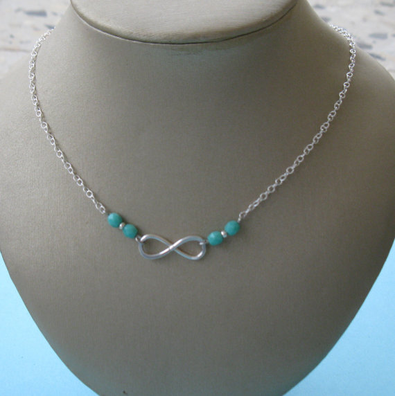 Sterling Silver Infinity Necklace With Turquoise Beads
